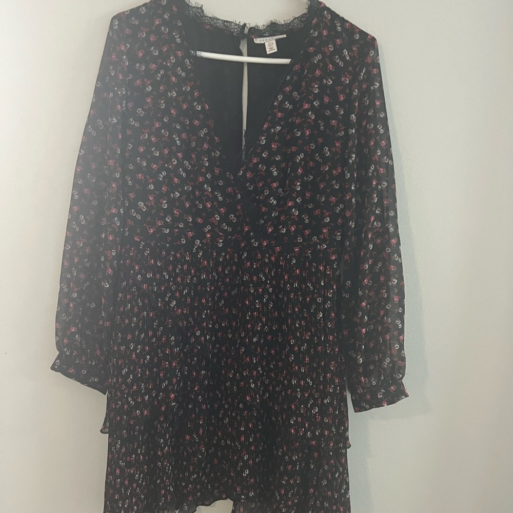 Long Sleeve black dress with floral and lace details